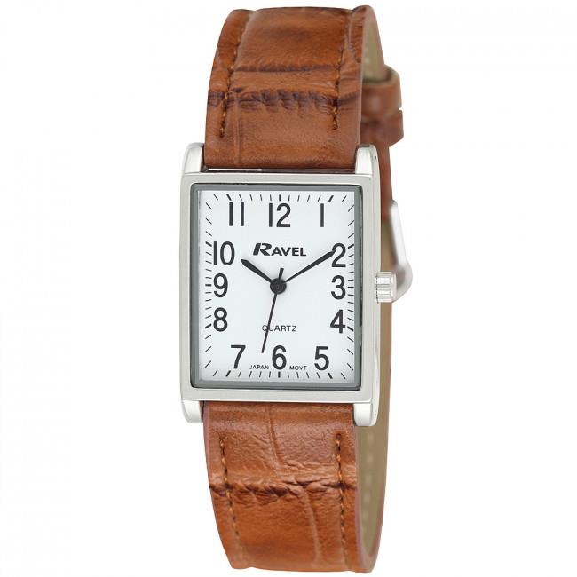 Ravel Ladies Fashion Rectangle Shape Dial Brown Leather Strap Watch R0120.12.1A