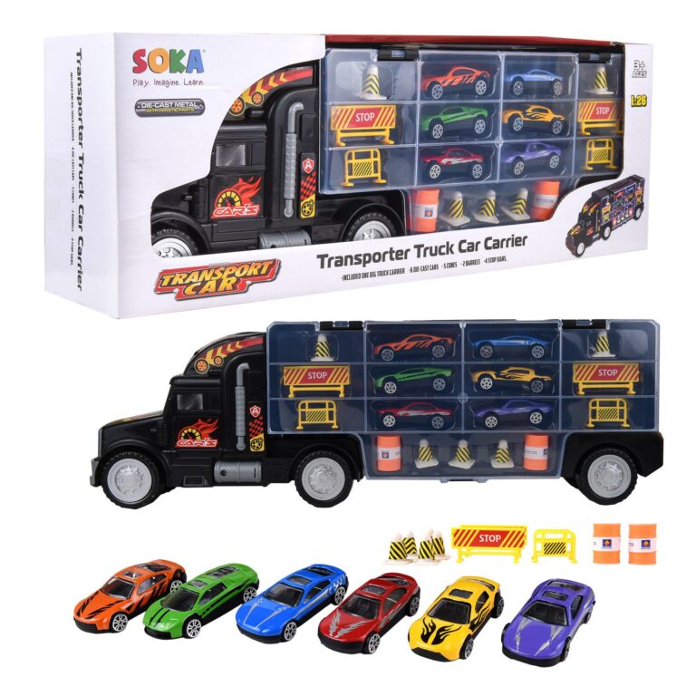 Soka Transport Carrier Truck Toy with 6 Colourful Mini Cars for Boys and Girls