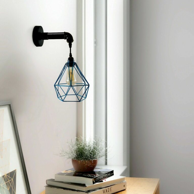 Modern Vintage Industrial Sconce Retro Pipe Lamp Wall Light Diamond Style Cage~3668