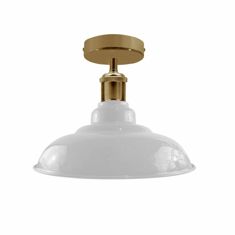 Industrial Vintage Retro Flush Mount Glossy Shade white colour Ceiling Light E27 UK~3768