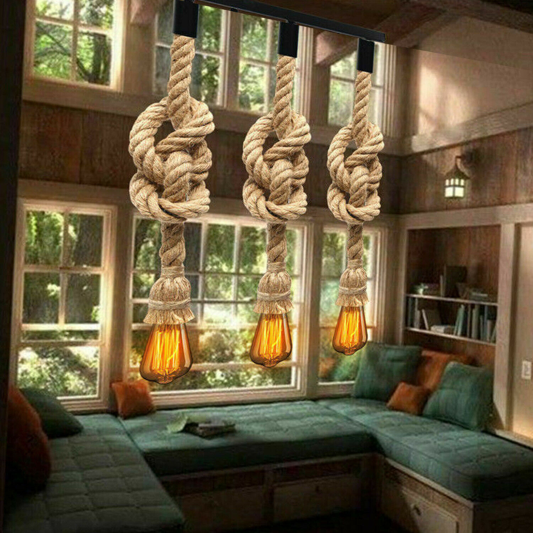 Vintage Industrial Loft Style Hemp Rope 3head cluster Ceiling Pendant Light Lamp~2711