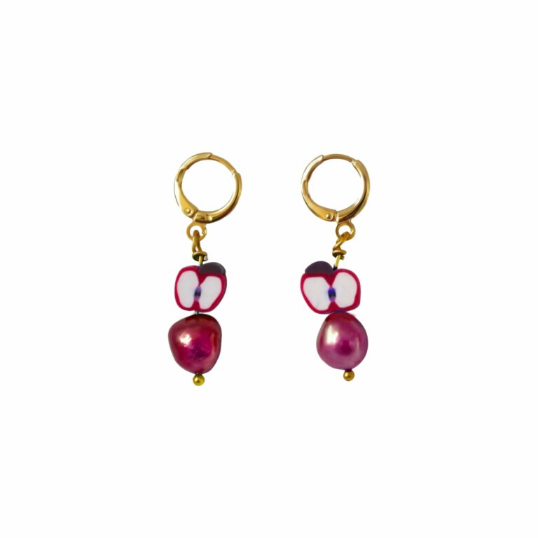 Red Apples and wine freshwater pearl earrings