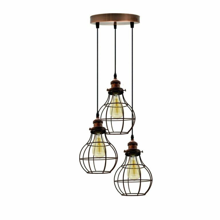 LEDSone industrial vintage 3 round Way Ceiling Pendant Cage Cluster Light Fitting~3233