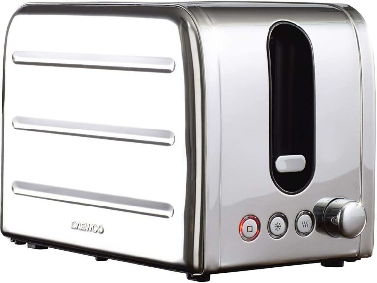 Daewoo Deauville 2 Slice Stainless Steel Toaster | Reheat, Defrost & Cancel Controls | Electronic Browning Feature | Slide Out Crumb Tray | High Lift Function | 220-250V/50-60Hz/860-1050W – Silver