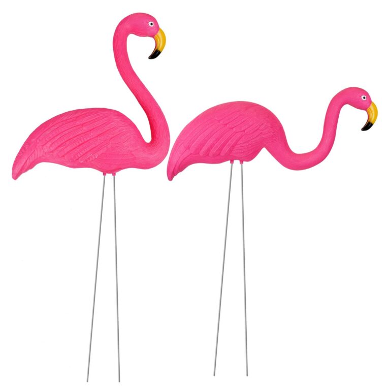 Pink Flamingo Free Standing Plastic Garden Ornament Pack Of 2