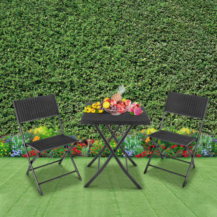 3 PCs Outdoor Rattan Garden Bistro Table & Chairs Set