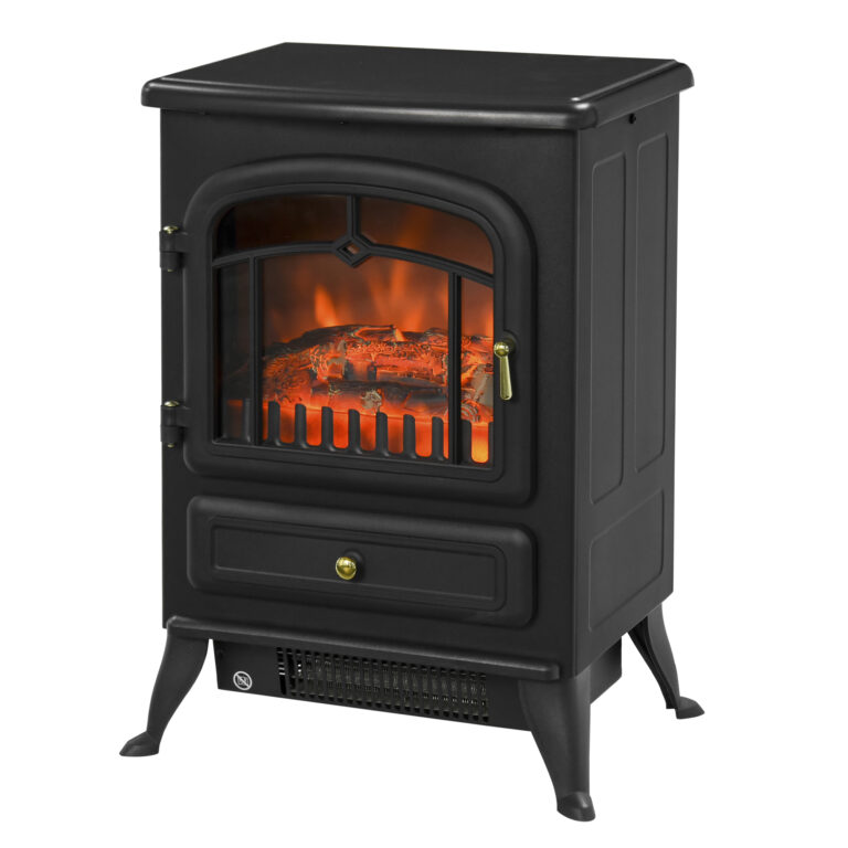 Electric Fire Place 1850W Heater Wood Burning Effect Flame Portable Black