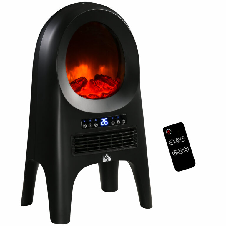Ceramic Electric Heater, Realistic Flame Effect, 3 Settings, 1000W/2000W, Black