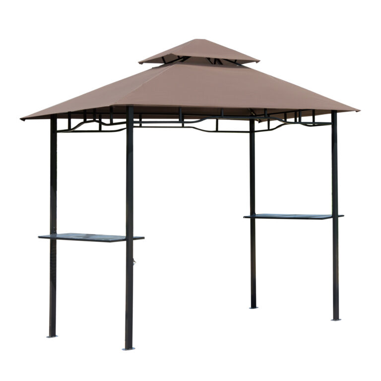 Outsunny 8ft Double-Tier Gazebo Grill Canopy Tent Shelter-Coffee