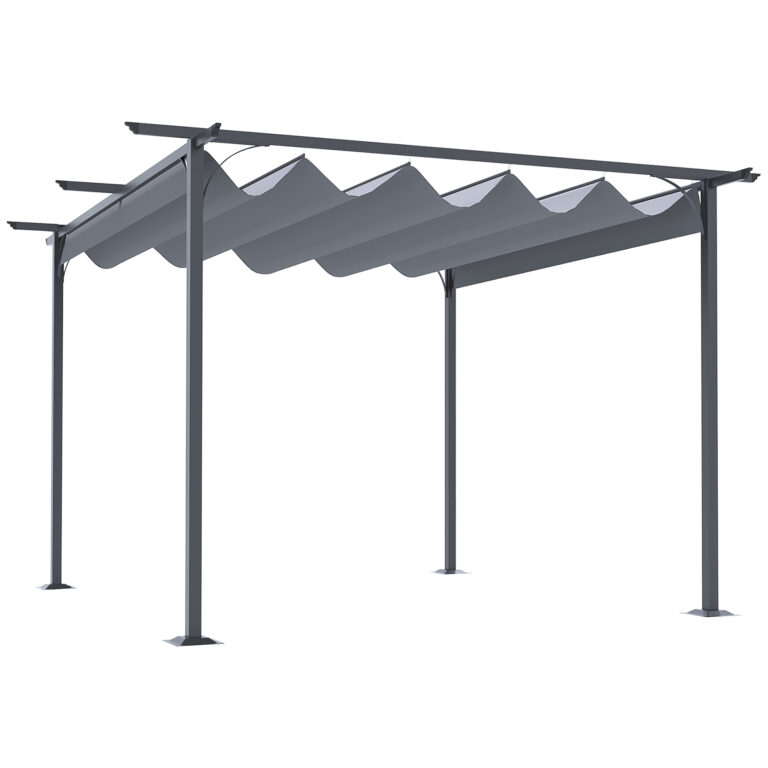 3.5M X 3.5M Metal Pergola Gazebo Awning Retractable Canopy Grey Steel ,