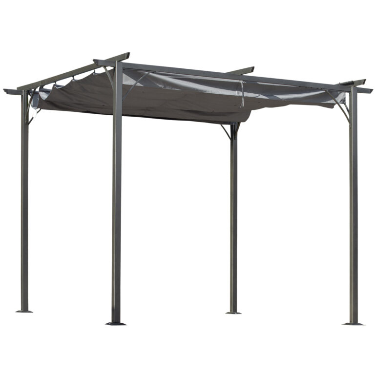 3×3 m Metal Pergola Gazebo Awning Retractable Canopy Grey 3x3m