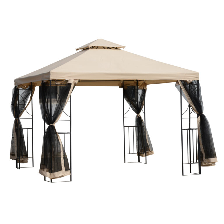 Outsunny 3x3m Outdoor Gazebo Tent W/Netting, 2-tier Roof