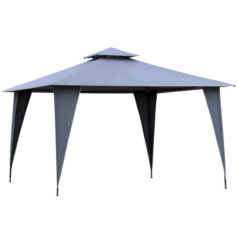 3.5×3.5m Side-Less Outdoor Canopy Tent Gazebo w/ 2-Tier Roof Steel helter Grey