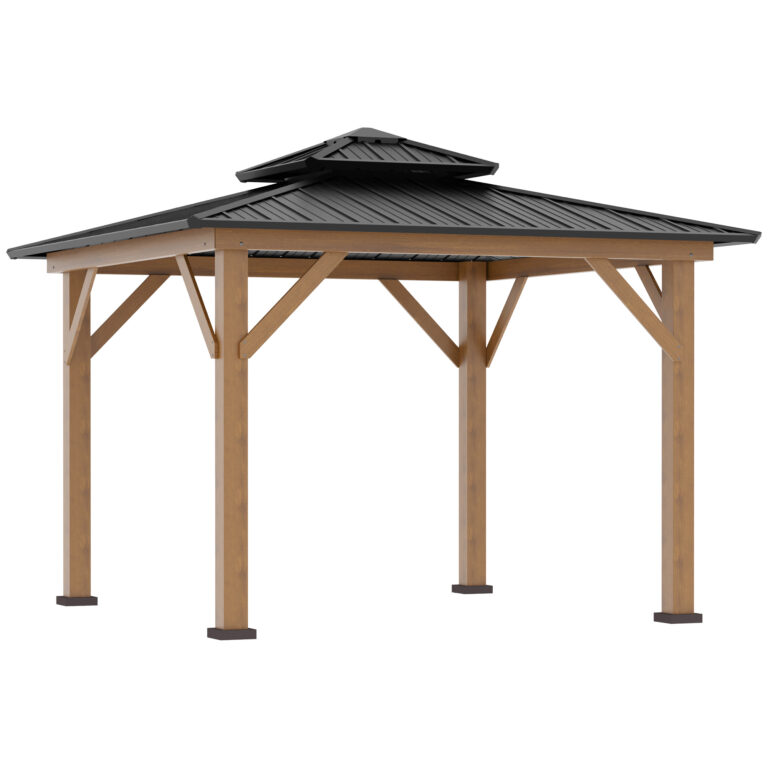 3.5 x 3.5m Aluminium Hardtop Gazebo Canopy 2-Tier Roof Grey