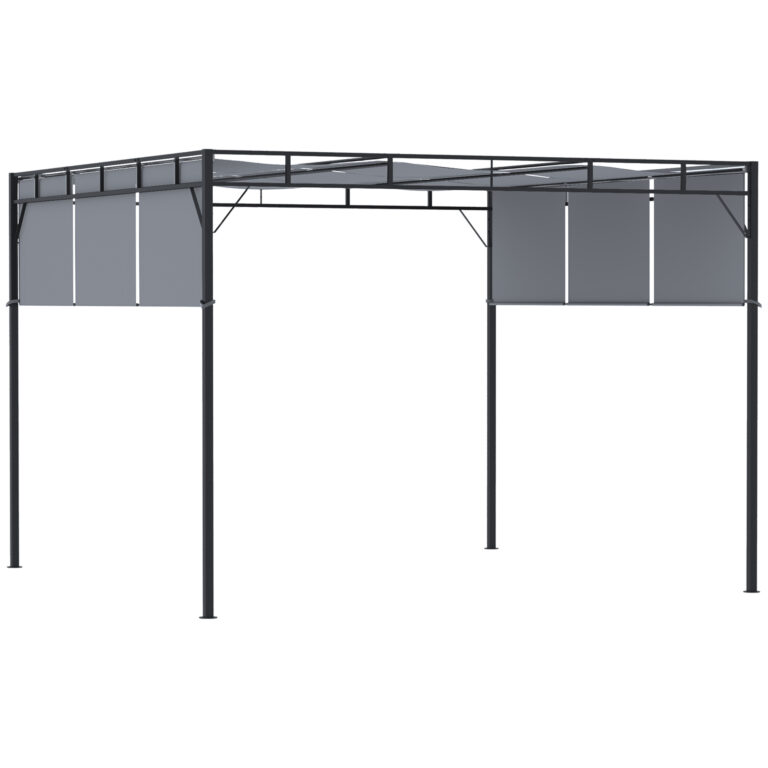 3x3m Steel Pergola Gazebo Garden Retractable Roof Canopy Dark Grey