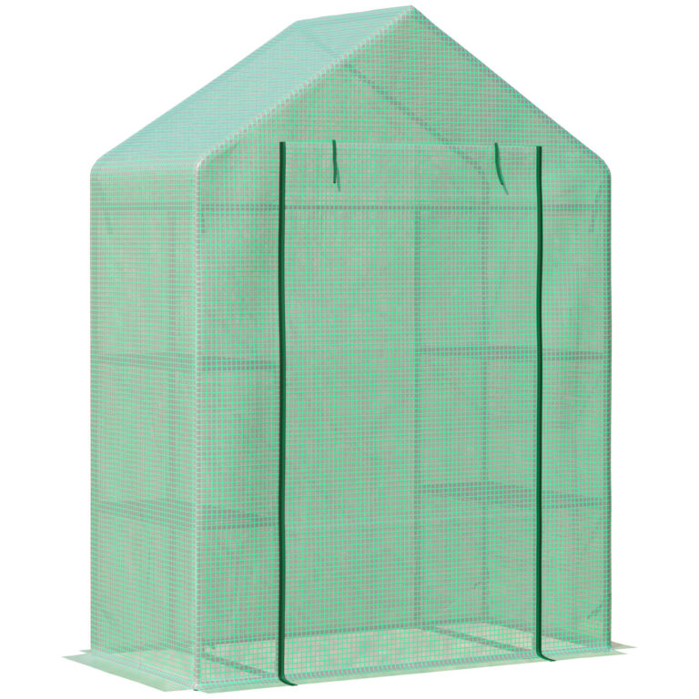 WalkIn Greenhouse 2 Tier Shelf, Roll-Up Door, PE Cover, 141x72x191cm, Green