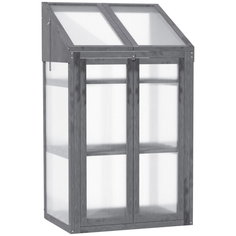 Wooden Greenhouse, Polycarbonate Semi Transparent 70x50x120cm, Grey