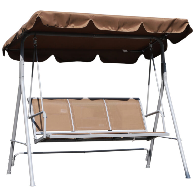 Outsunny Outdoor 3-Seater Swing Chair Garden Hammock Bench Rock Shelter-Brown