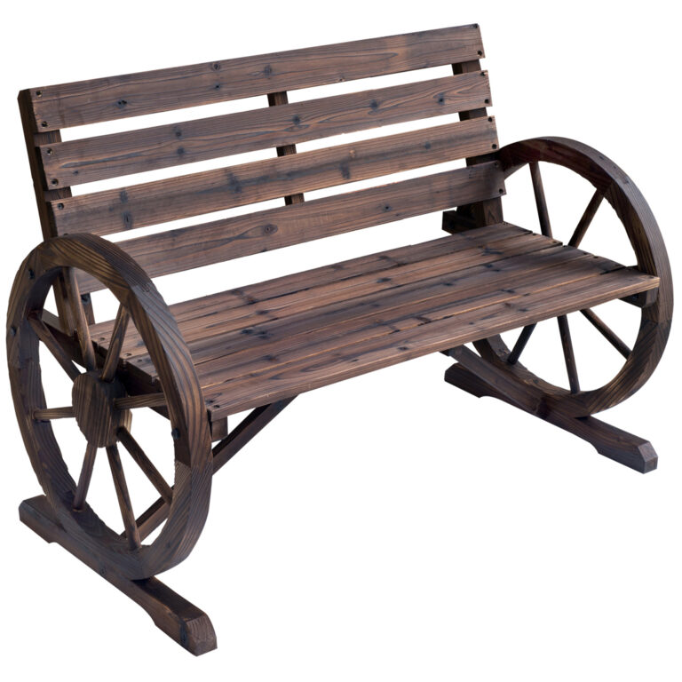 Outsunny Wagon Wheel Wooden Bench-Brown
