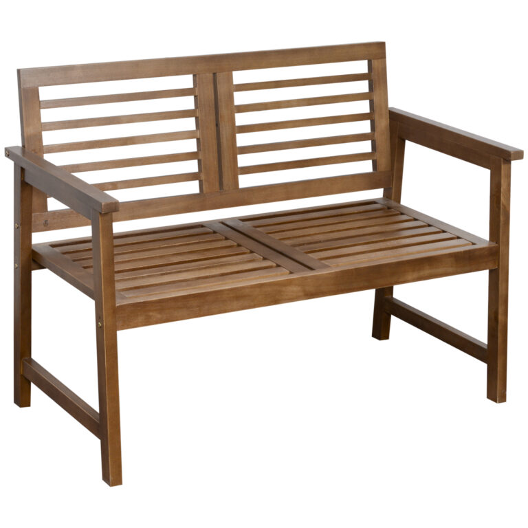 2-Seater Wooden Bench Backrest and Armrest Brown