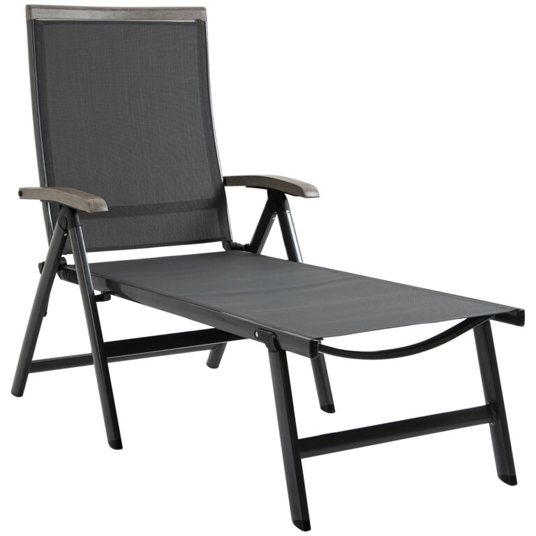 Folding Sun Lounger, Adjustable Chaise Lounge Chair Aluminium Frame Grey