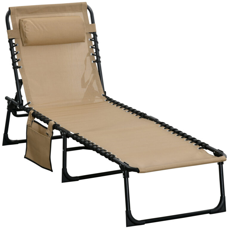 Portable Sun Lounger, Adjustable Backrest PillowBeige