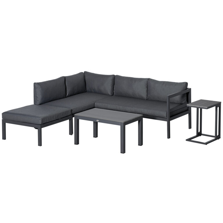 5Pc L-shaped Garden Aluminium Corner Sofa Set Table Grey