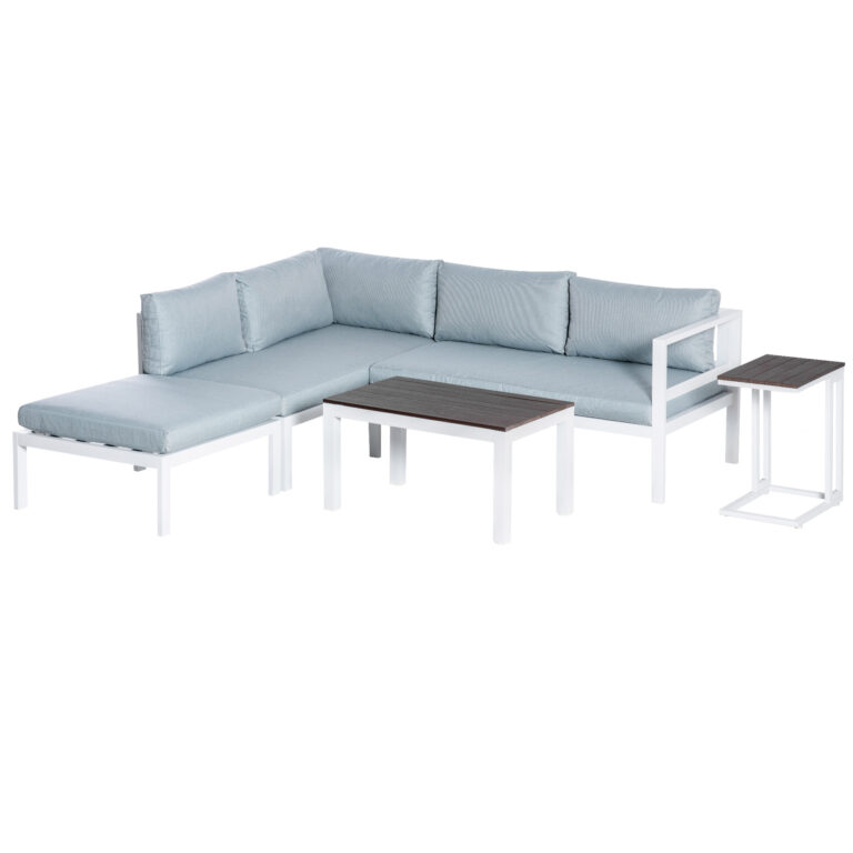 5Pc L-shaped GardenAluminiumCorner Sofa Set Coffee Table Cushions, White