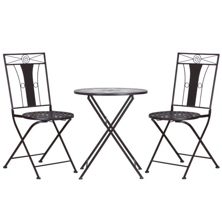 3Pc Patio Bistro Set, Mosaic Table 2 Armless Chairs with Foldable Coffee