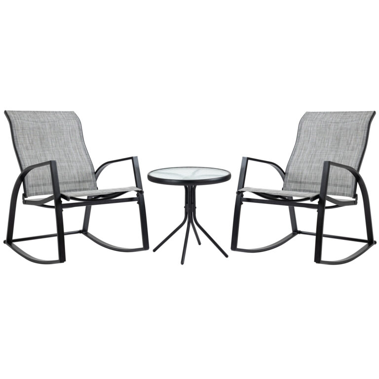 3Pc Patio Bistro Set 2 Rocking Chairs and Tempered Glass Table Coffee