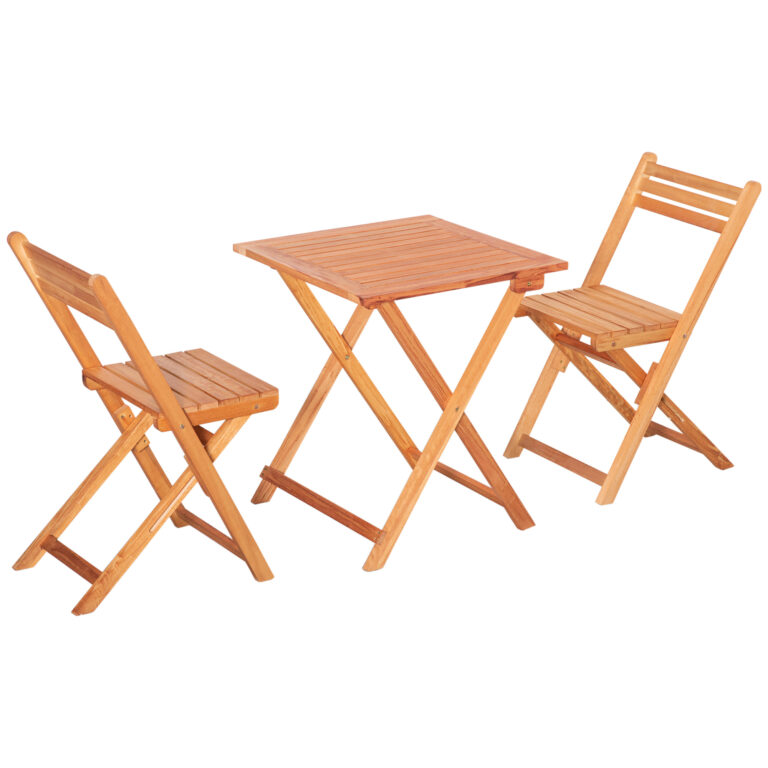 3Pc Garden Bistro Set, Folding Outdoor Chairs and Table Set, Teak