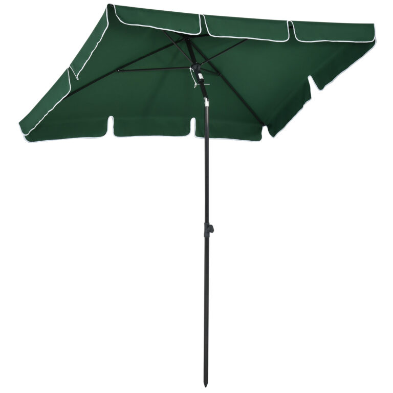Aluminium Sun Parasol Garden Tilting Umbrellas Patio Rectangular, 2×1.25m, Green