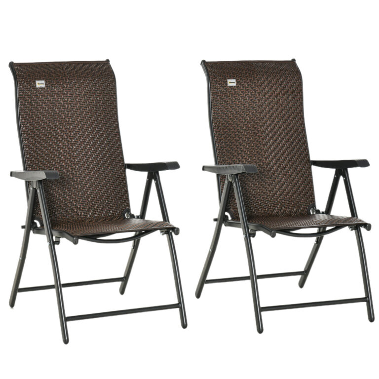 Set of 2 Outdoor Patio PE Rattan Dining Armrests Chair Adjustable Red Brown