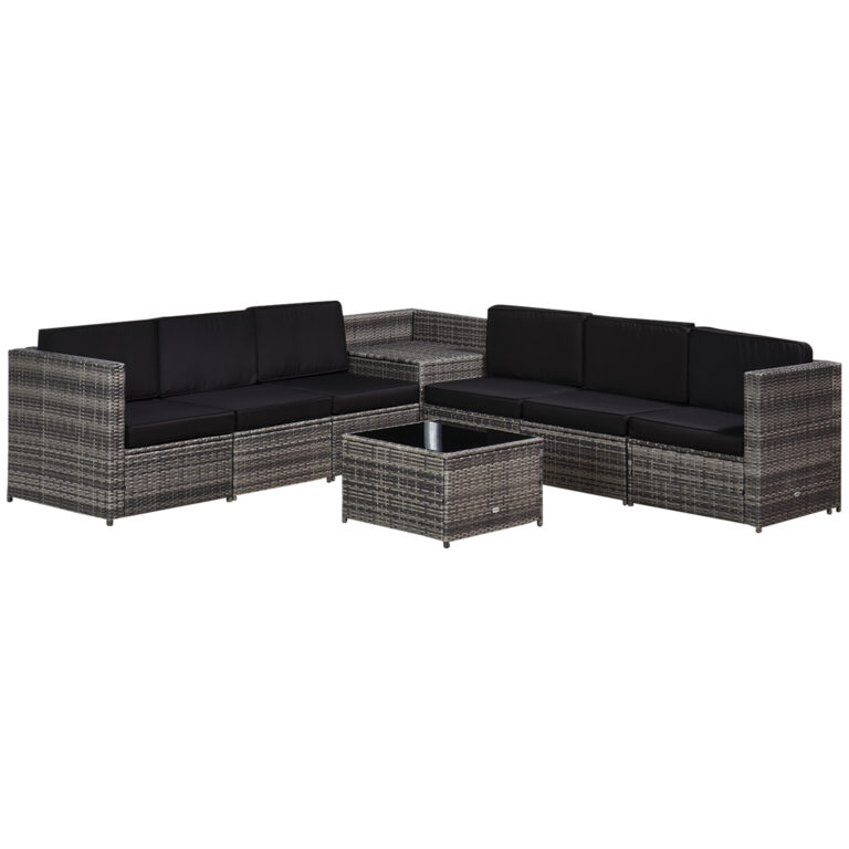 Outsunny 6-Seater Rattan Sofa Furniture Set W/ Cushions, Steel Frame-Grey