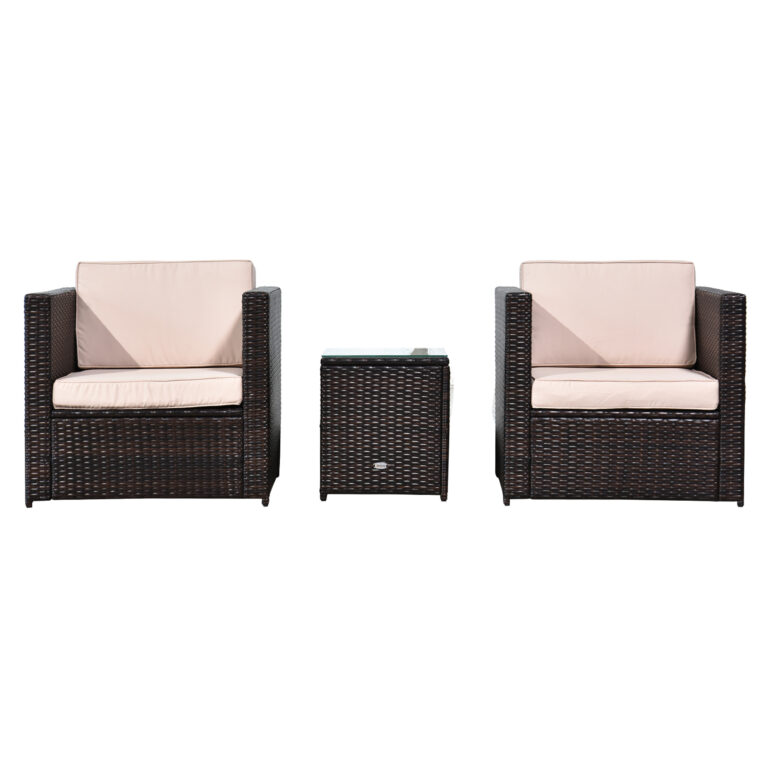 Outsunny 2 Seater Rattan Sofa Furniture Set W/Cushions, Steel Frame-Brown