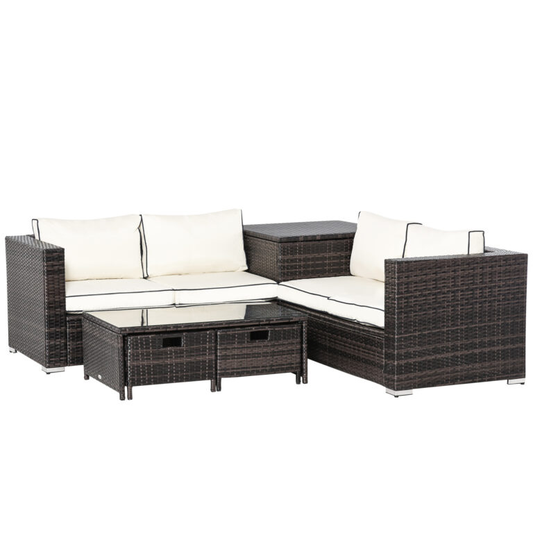 4-Seater Rattan Wicker Sofa Storage & Table Set w/ 2 Drawers – Brown