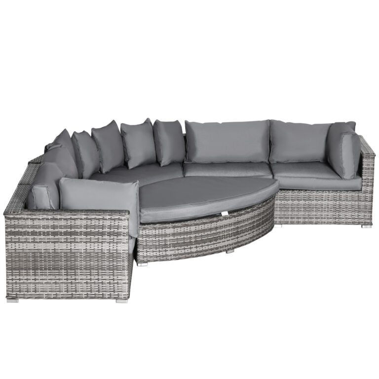 6-Seater Rattan Sofa Set Half Round w/ Cushions Grey