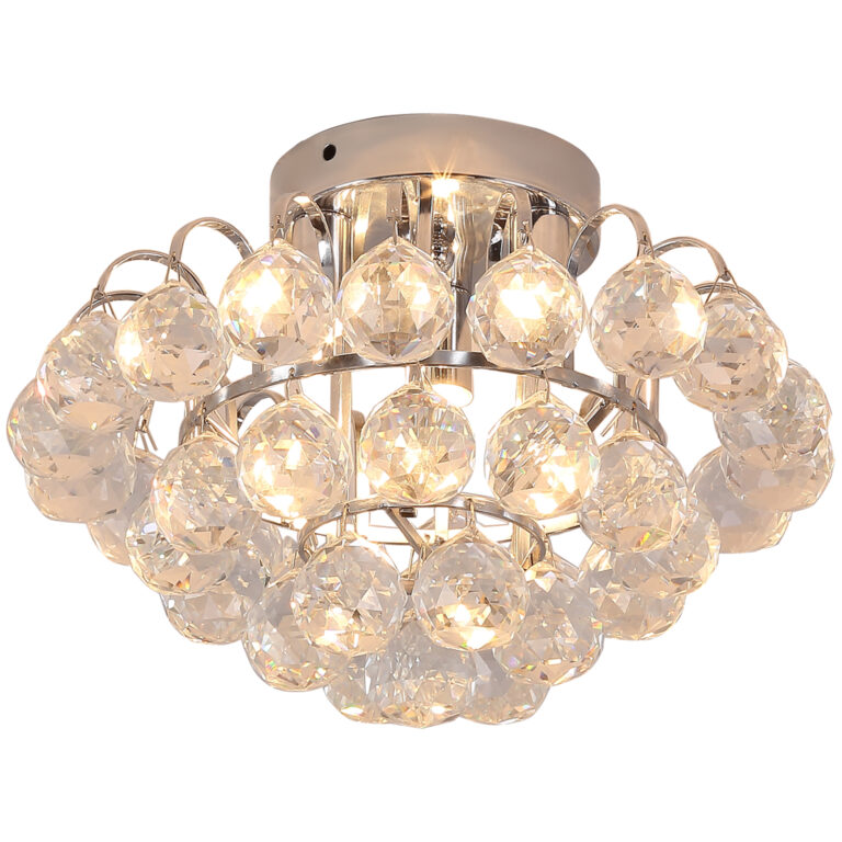 Crystal Ceiling Lamp Chandelier Flush Mount Pendant 3 Light Silver