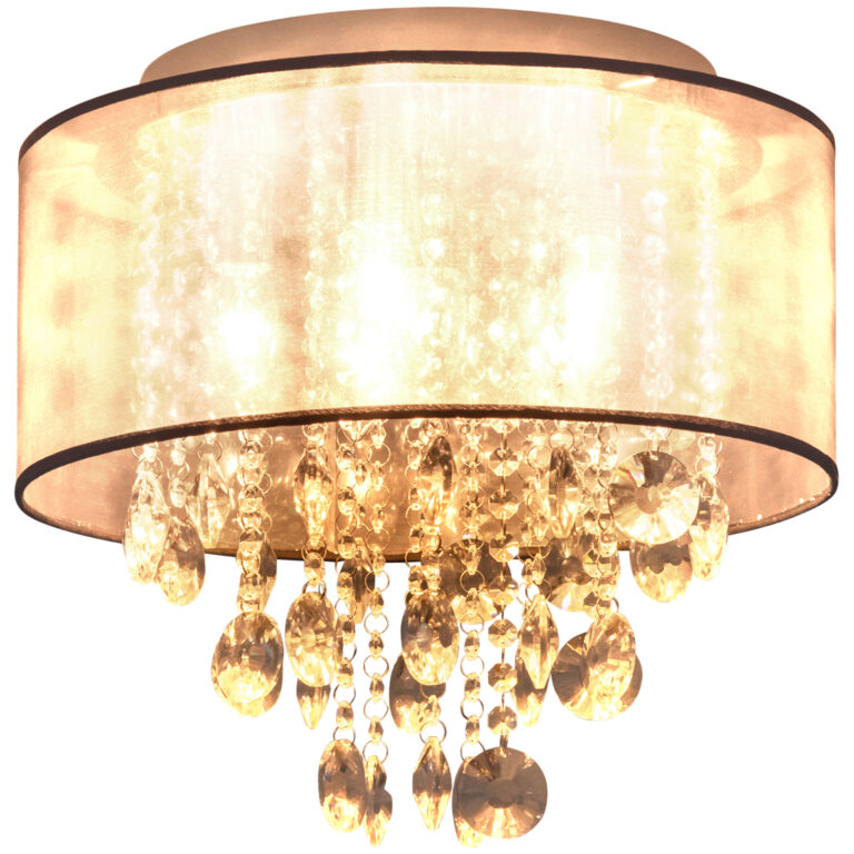 Modern Crystal Chandelier LED Ceiling Light with Drum Shade Silver