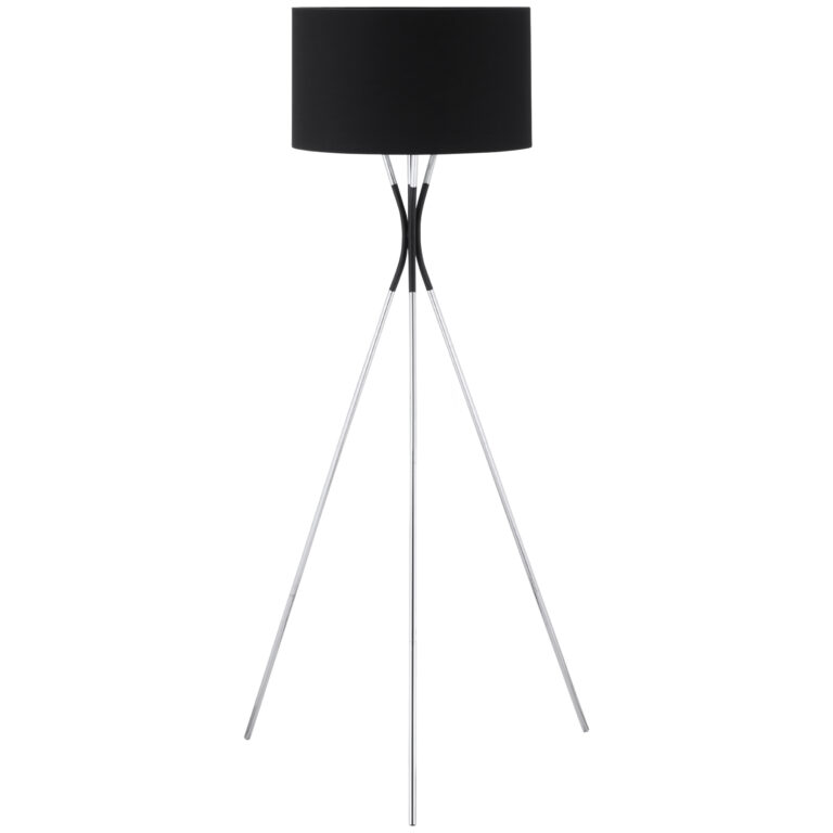 Tripod Floor Lamp, Metal Frame, Fabric Lampshade and E27 Base Black