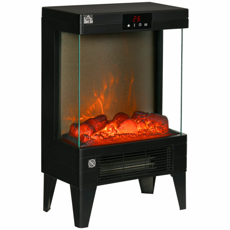 HOMCOM Freestanding Electric Fireplace Heater w/ LED Screen & Remote, Black