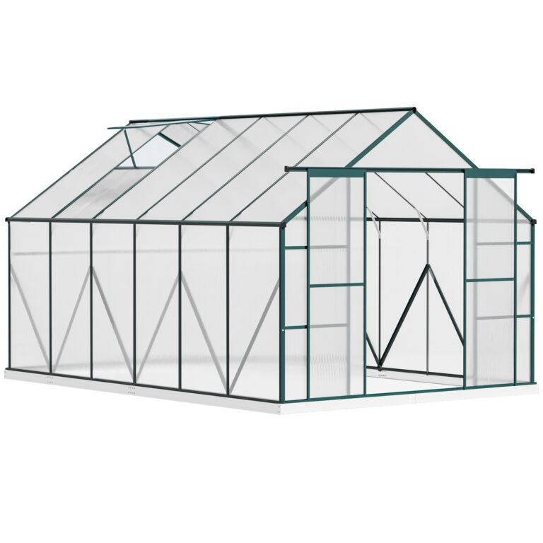 8x12ft Polycarbonate Walk-in Greenhouse Outdoor Double Sliding Door Outsunny