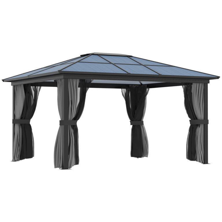 4×3.6m Aluminium Hardtop Gazebo Canopy w/ Polycarbonate Top, Curtains Outsunny