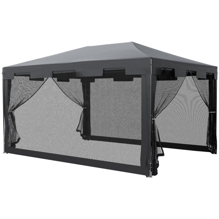 4 m x 3 m Gazebo Party Tent Outdoor Tent w/ Mesh Sidewalls Dark Grey Outsunny