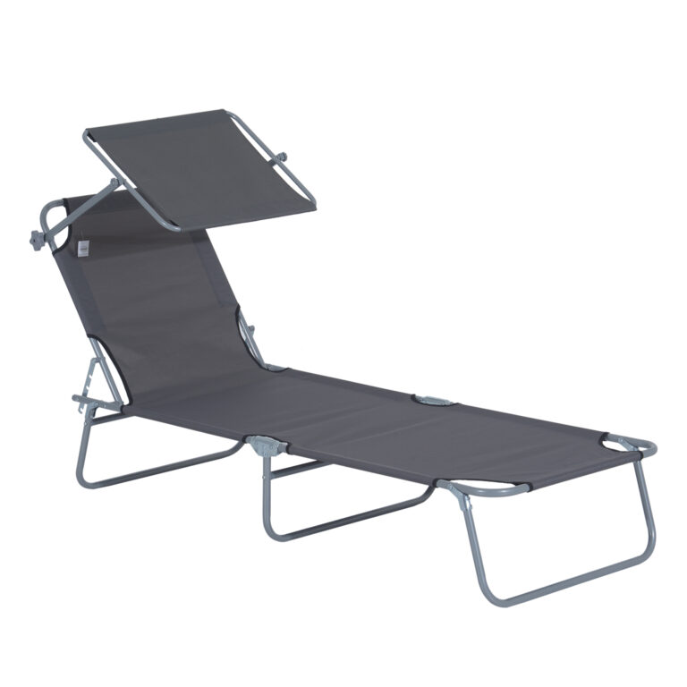 Folding Chair Sun Lounger Recliner Seat Sunshade Garden Outdoor Grey