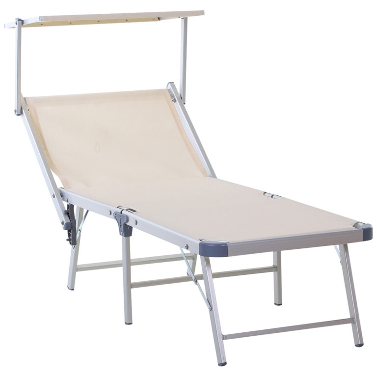 Outdoor Lounger Fold 180??? Reclining Chair Adjustable Canopy Beige