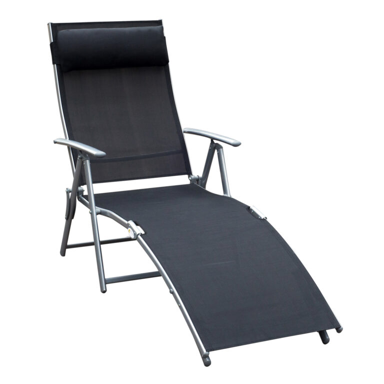 Sun Lounger Recliner Foldable 7 Levels Textilene Black Patio