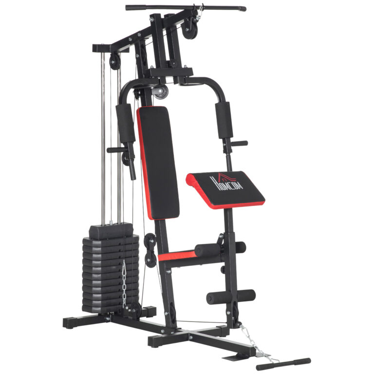 Multi Home Gym Machine with 66kg Weights for Strength Training, Red HOMCOM