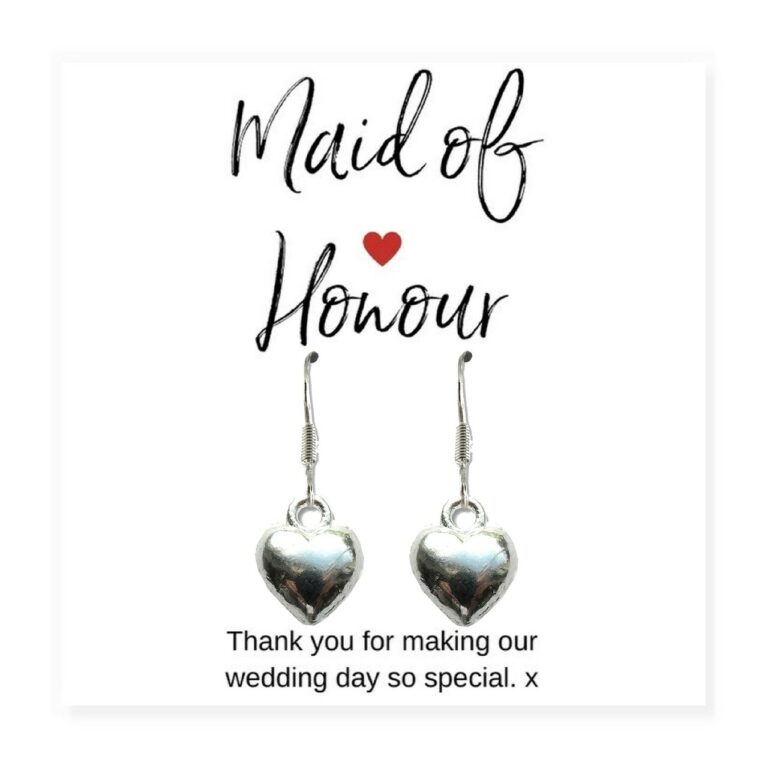 Maid of honour Heart Earrings & Thank You Card