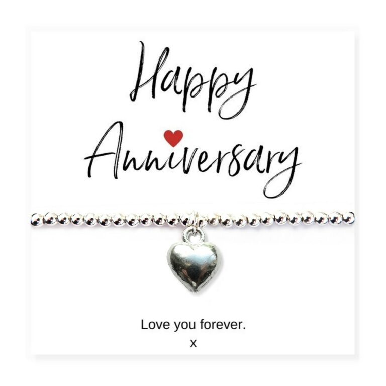 Silver Heart Beaded Bracelet & Anniversary Message Card